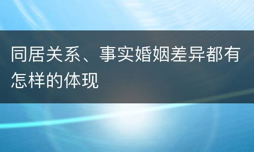 同居关系、事实婚姻差异都有怎样的体现