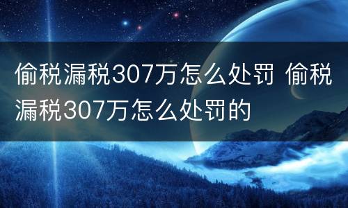 偷税漏税307万怎么处罚 偷税漏税307万怎么处罚的