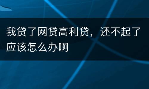 我贷了网贷高利贷，还不起了应该怎么办啊