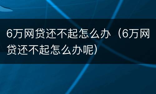 6万网贷还不起怎么办（6万网贷还不起怎么办呢）