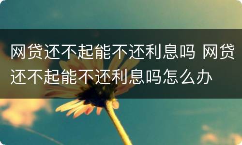 网贷还不起能不还利息吗 网贷还不起能不还利息吗怎么办