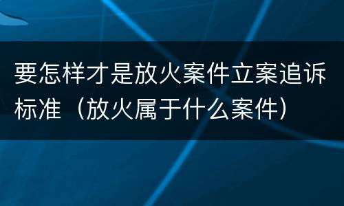 要怎样才是放火案件立案追诉标准（放火属于什么案件）