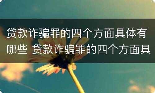 贷款诈骗罪的四个方面具体有哪些 贷款诈骗罪的四个方面具体有哪些特点