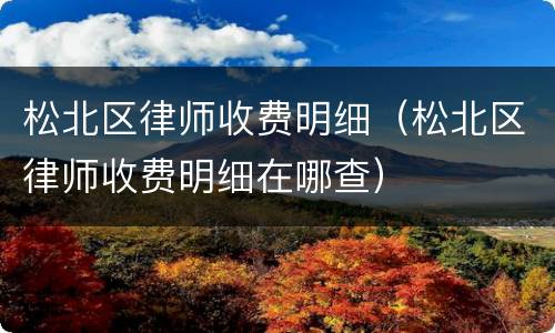 松北区律师收费明细（松北区律师收费明细在哪查）