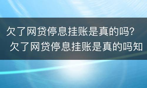 欠了网贷停息挂账是真的吗？ 欠了网贷停息挂账是真的吗知乎