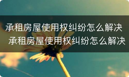 承租房屋使用权纠纷怎么解决 承租房屋使用权纠纷怎么解决问题