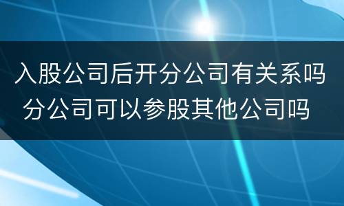 入股公司后开分公司有关系吗 分公司可以参股其他公司吗