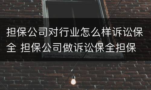 担保公司对行业怎么样诉讼保全 担保公司做诉讼保全担保