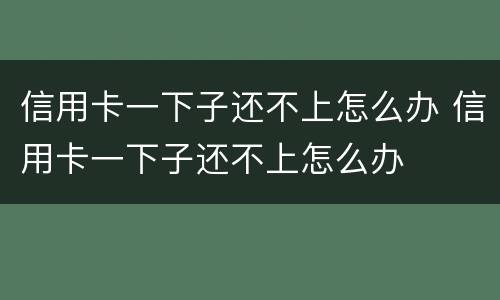 信用卡一下子还不上怎么办 信用卡一下子还不上怎么办