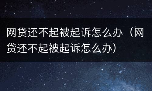 网贷还不起被起诉怎么办（网贷还不起被起诉怎么办）